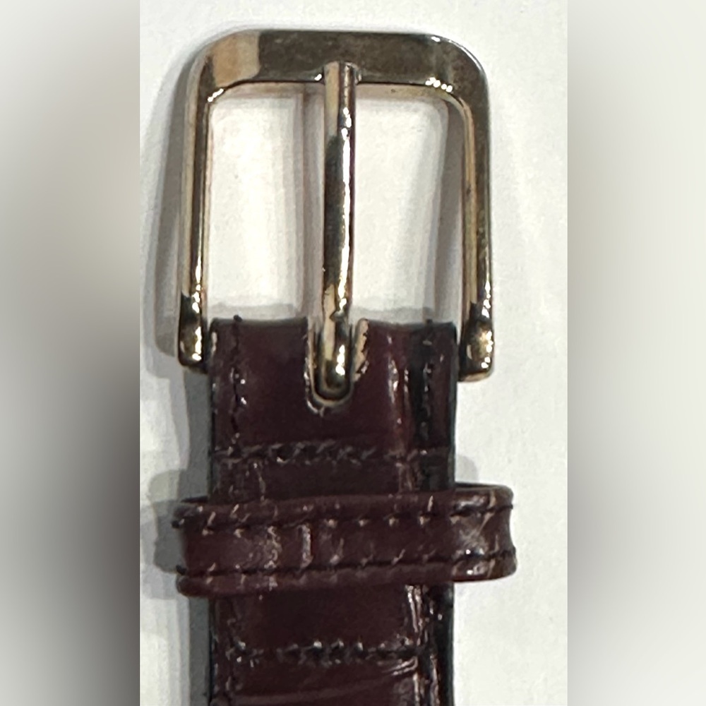 BILL BLASS DESIGNER CORDOVAN BROWN LEATHER BELT, CROCO-EMBOSSED, GOLD BUCKLE, - Picture 6 of 14
